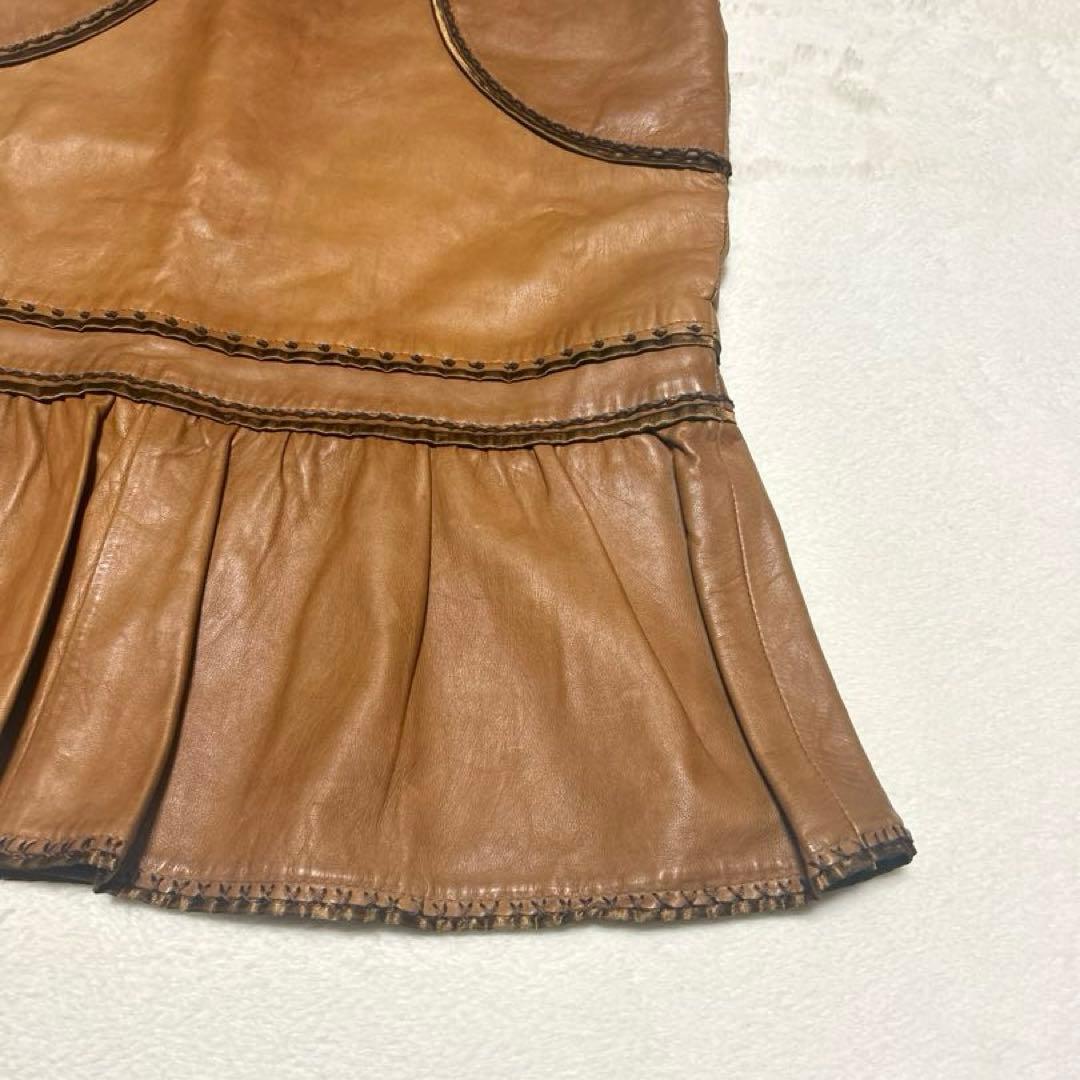 MOSCHINO モスキーノ 本革 レザー　スカート ブラウン フレア　42 M