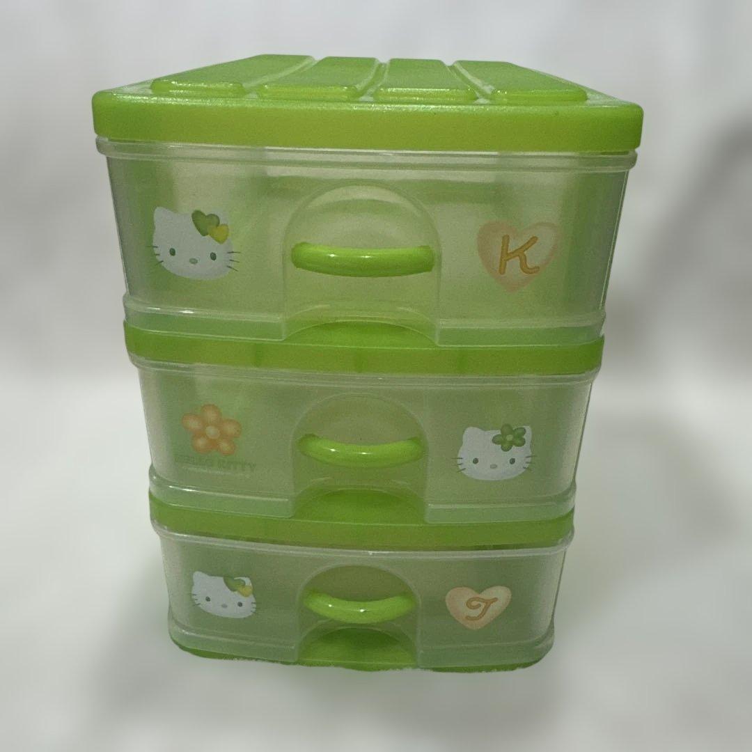 平成レトロ ハローキティ 3段ミニチェスト オレンジ グリーン セット