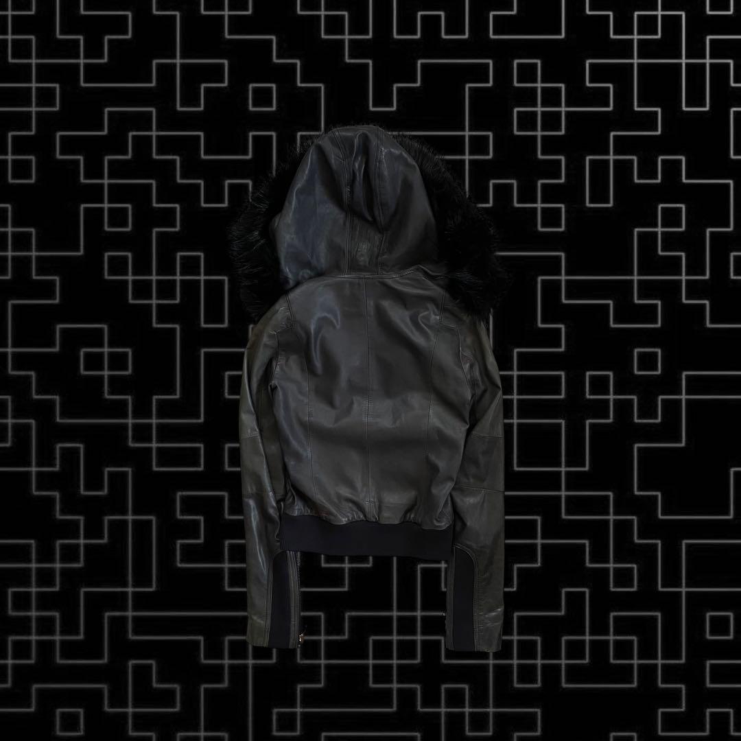 00s archive fur leather hoodie y2k punk