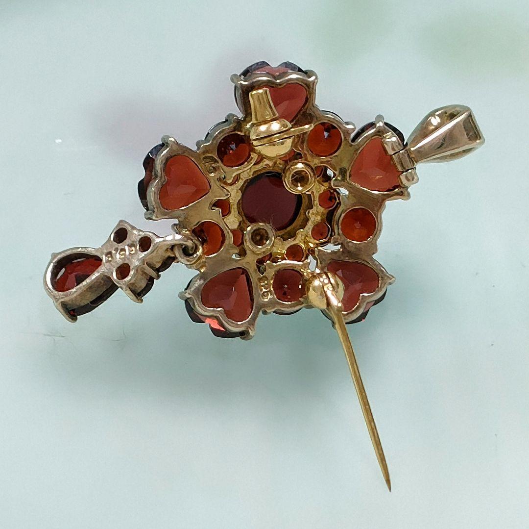 ○5425#1121 碌山/シルバー925ガーネットペンダントブローチ 0707