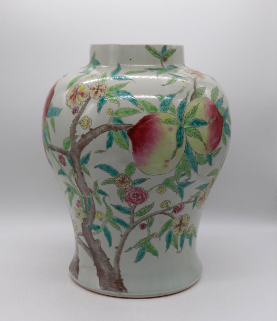 中国　粉彩桃紋大瓶　送料込み0523