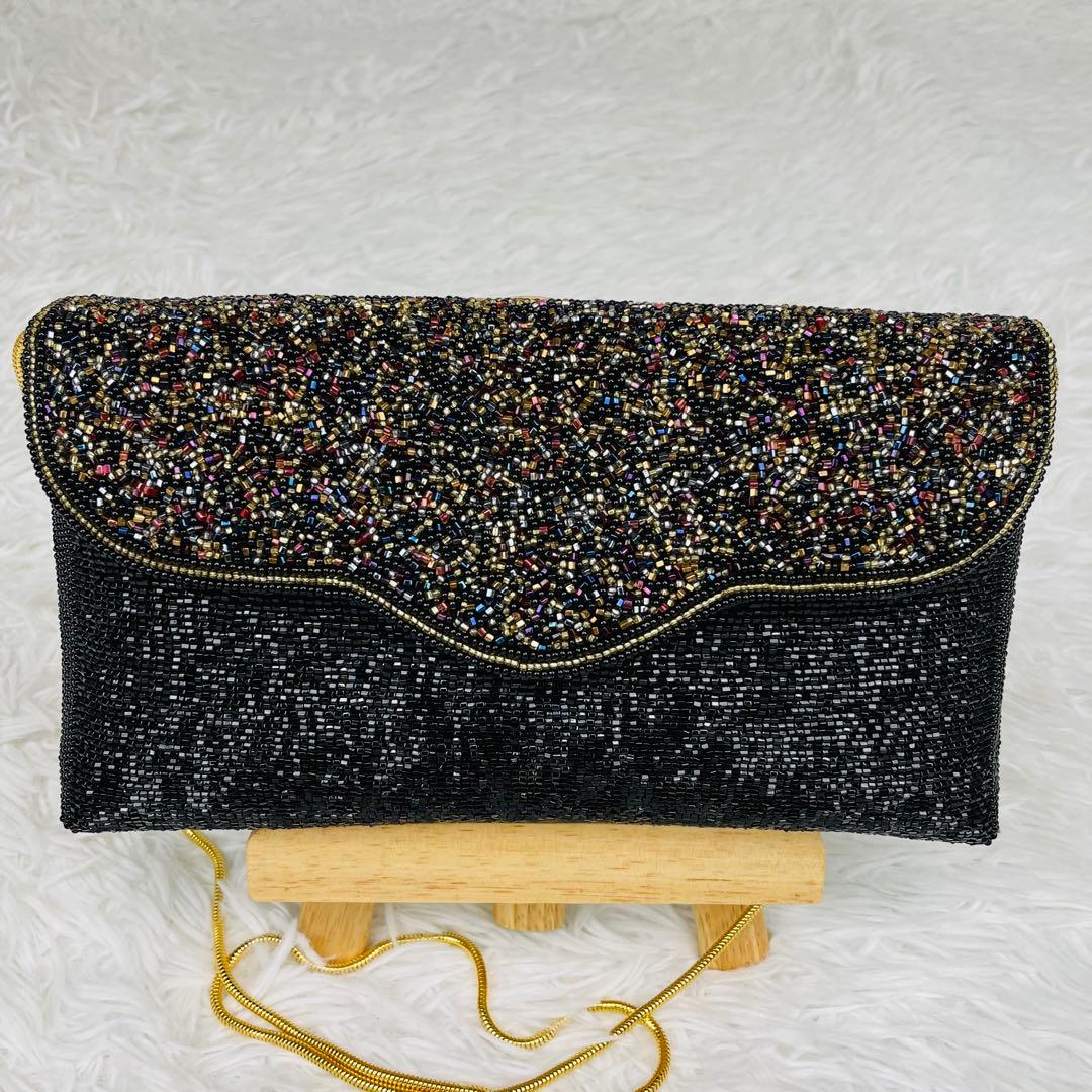 極美品✨皇室御用達✨Lumyはしもと✨ビーズバッグ✨パーティーバッグ✨黒