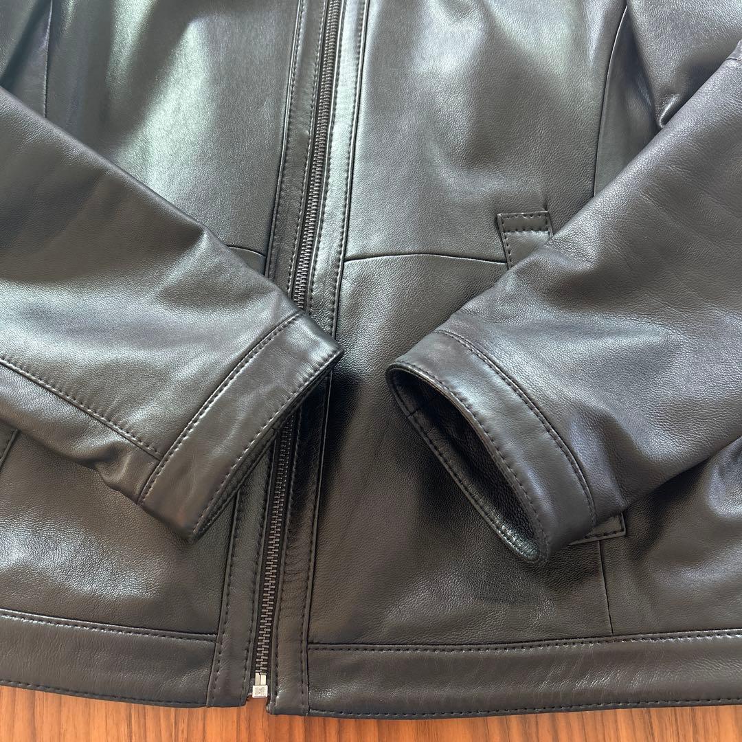 ヒューゴボス レザーシングルライダースジャケット 46