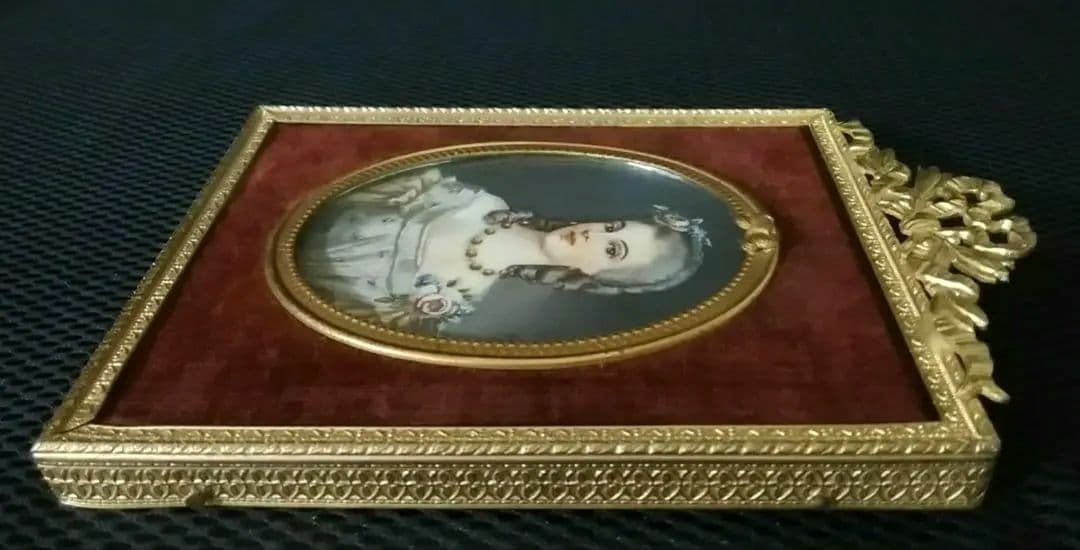 アンティーク　手描き肖像画　水彩画　ロココ