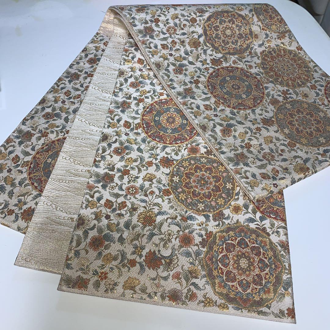 ◇豪華正絹振袖 くすみピンク、古典柄袋帯、牡丹柄、金駒刺繍、金彩加工