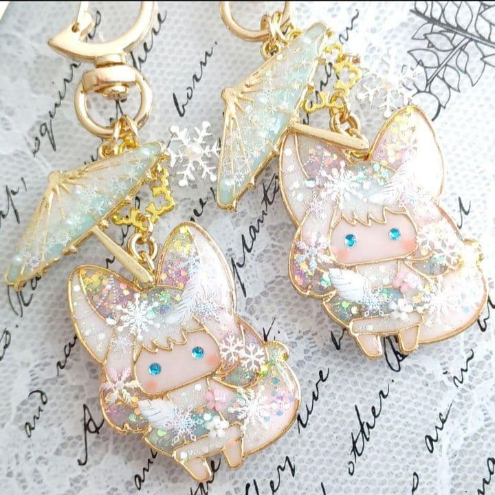 ☆雪傘と白雪キツネ☆　他レジンキーホルダー計7点