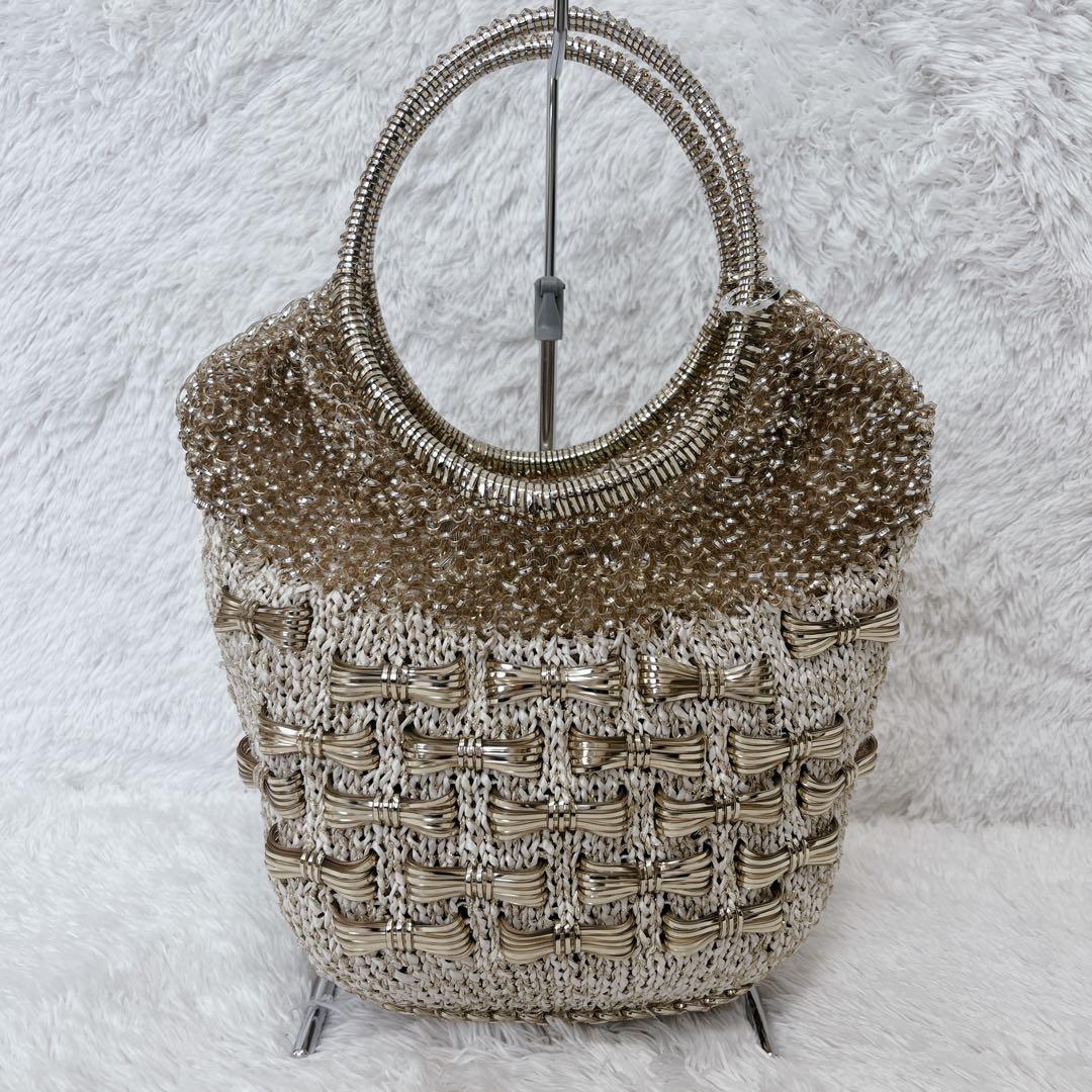 【美品】アンテプリマ ラフィアアマーノ ワイヤーバッグ リボン バイカラー