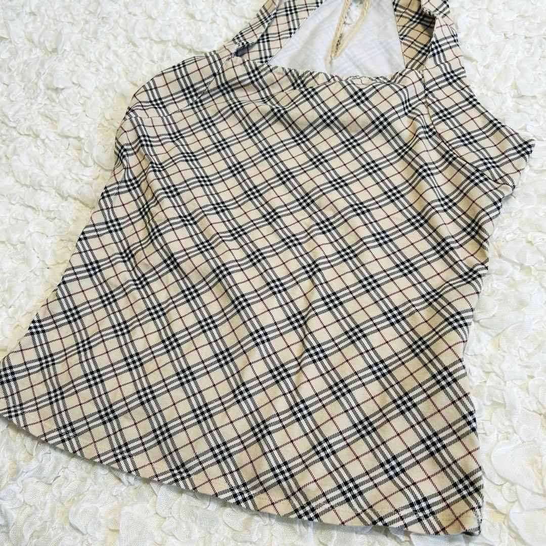 【バーバリーブルーレーベル】ノバチェック　ホルターネック　日本製　ベージュ