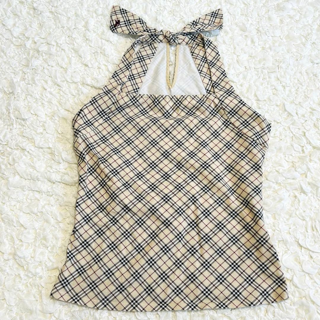 【バーバリーブルーレーベル】ノバチェック　ホルターネック　日本製　ベージュ
