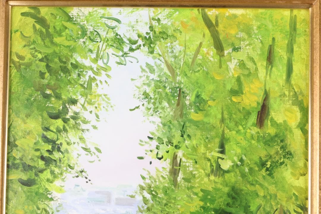 真作】 二口正和 「 サン・クルー公園 」 油彩F8号 富山出身 BJ236