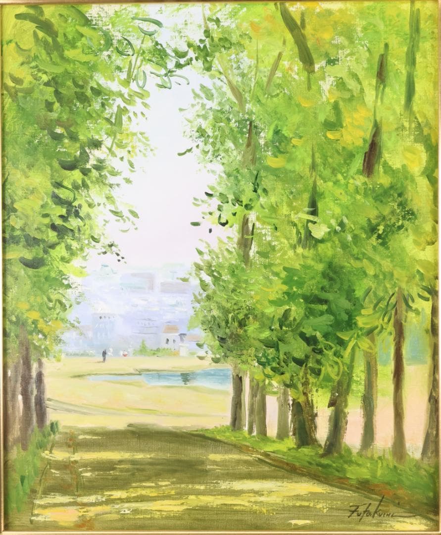 真作】 二口正和 「 サン・クルー公園 」 油彩F8号 富山出身 BJ236