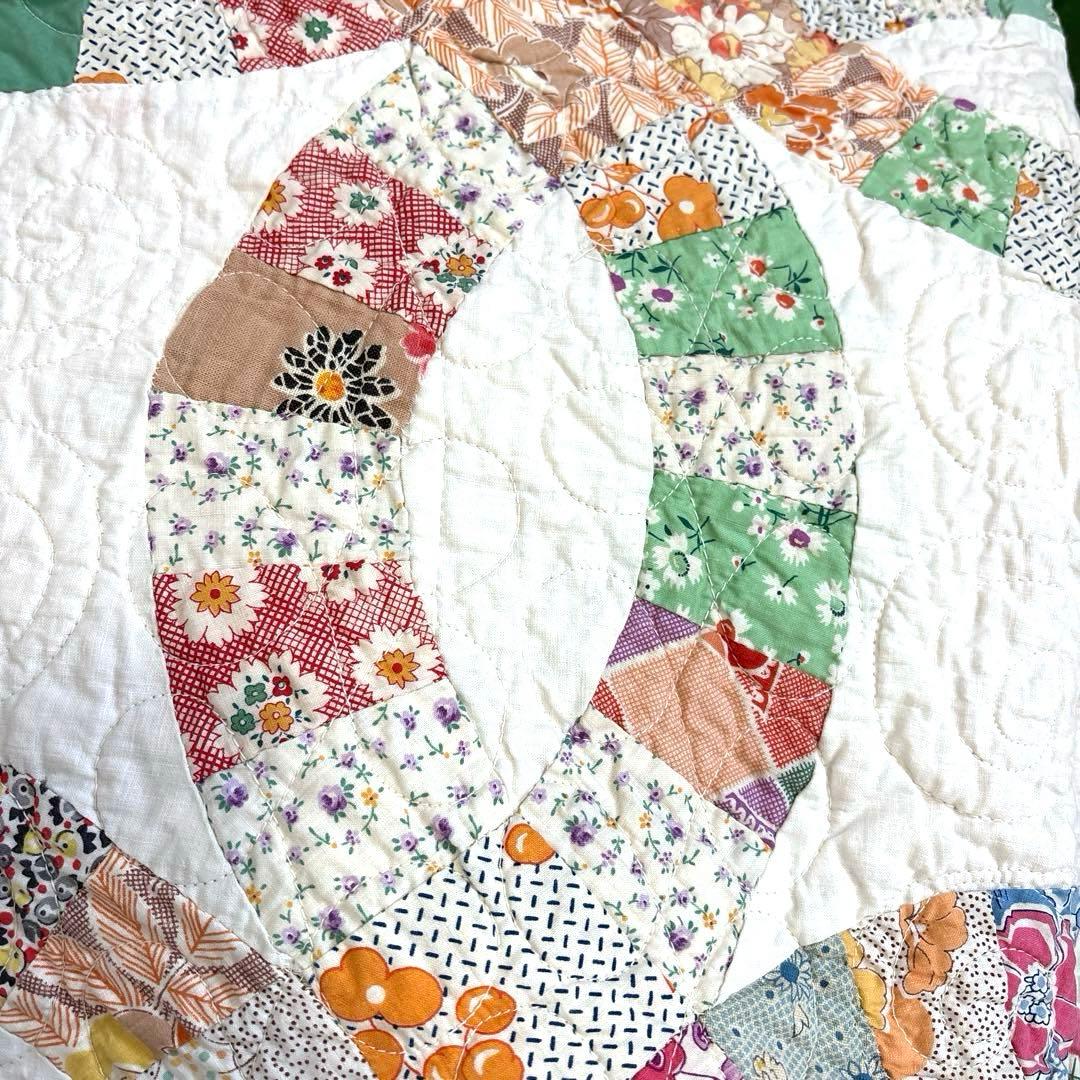 美品】アメリカンアンティークキルト⭐︎ダブルウエディング 約208×180cm