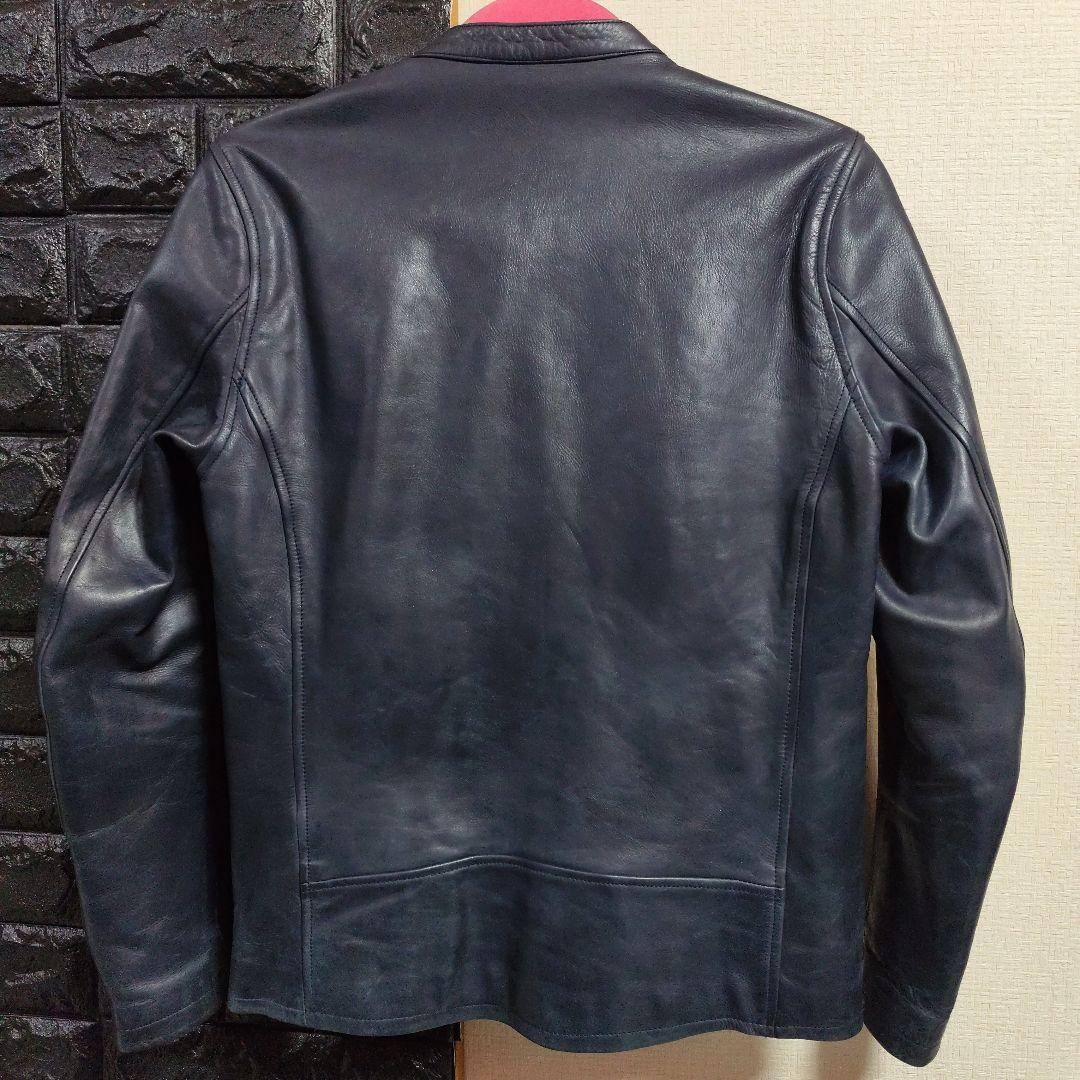 ノーアイディー 希少色ダークブルー本革（牛革）ダブルブレスト