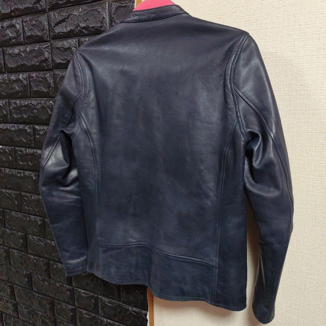 ノーアイディー 希少色ダークブルー本革（牛革）ダブルブレスト