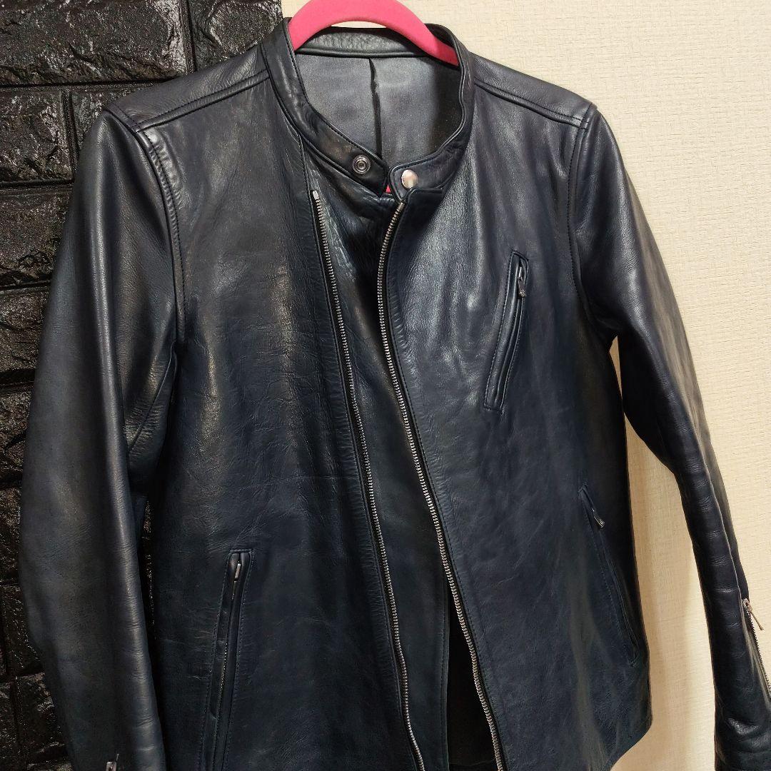 ノーアイディー 希少色ダークブルー本革（牛革）ダブルブレスト