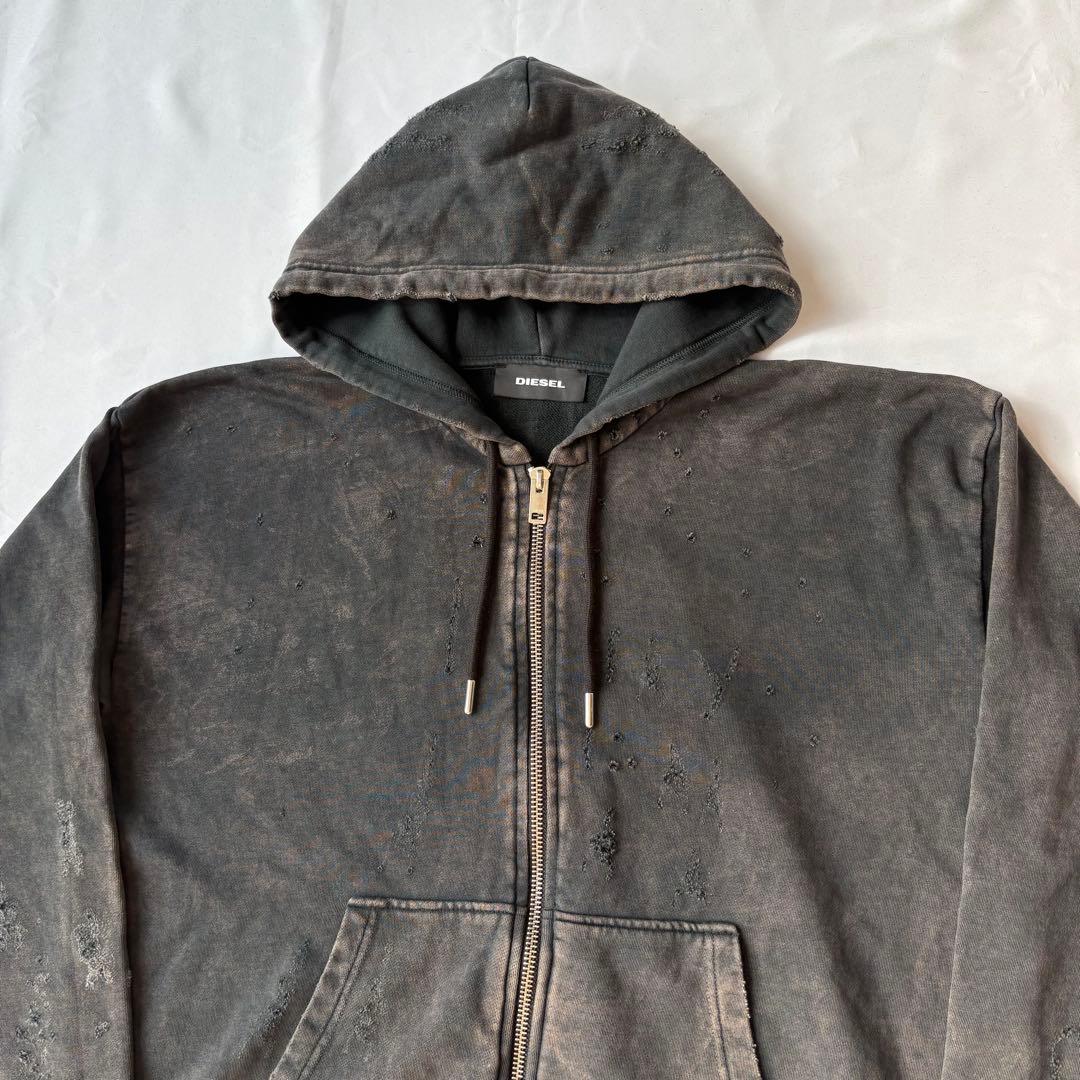 DIESEL Destroy Zip up Hoodie ダメージ パーカー L