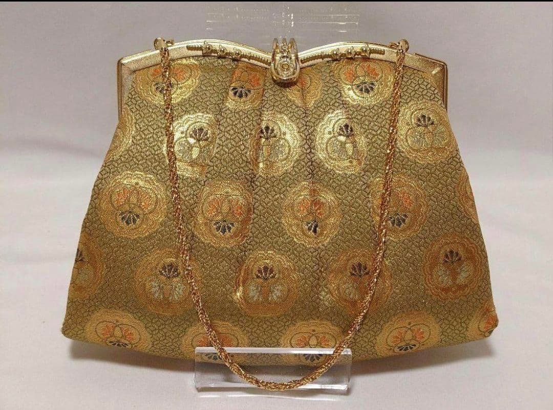 西陣 錦糸グリーン地 丸紋 バック 錦地鼻緒 の グリーン草履 セット