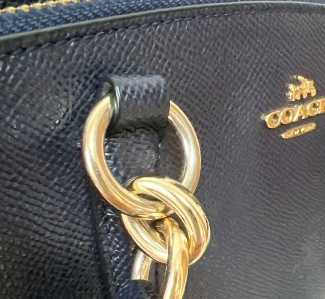 【極美品】COACH コーチ 2way ショルダーバッグ ネイビー 型押しレザー