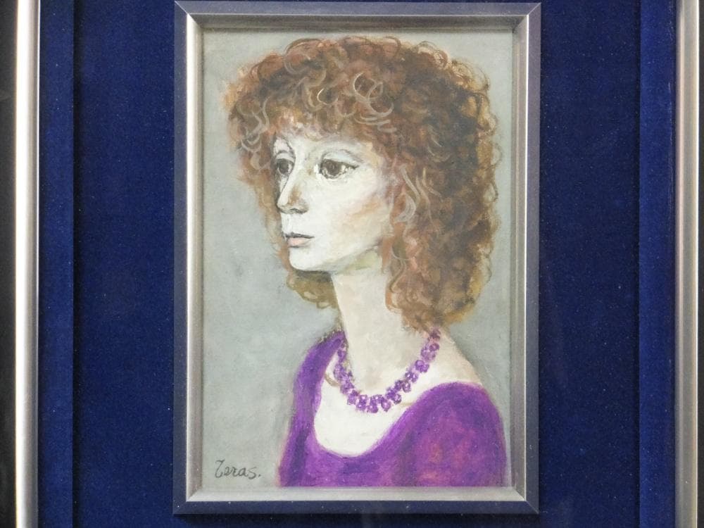 寺島龍一 直筆サイン『紫の首飾り』キャンヴァスに油彩 サムホール 0313A