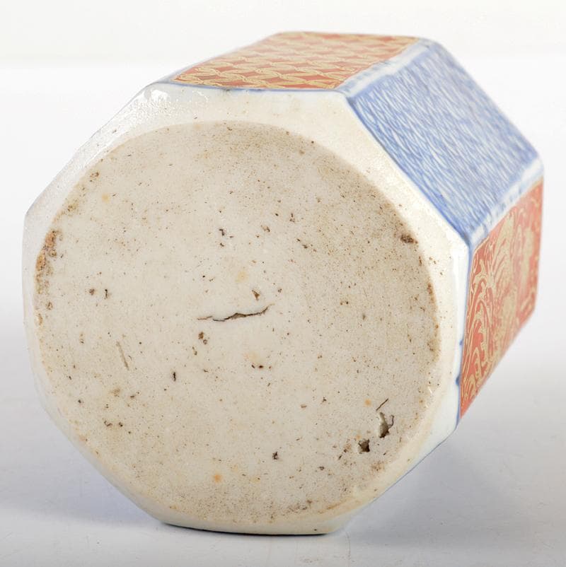 伊万里焼 古伊万里 色絵金彩 祥瑞鳳凰文 六角振出 時代箱付 V R6735