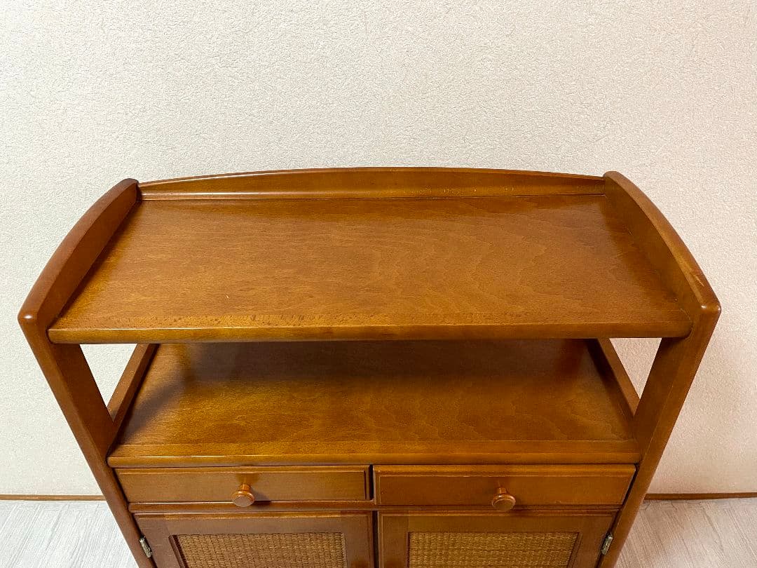 カリモク ラタン 木製電話台・ファックス台 引き出し付き カリモク