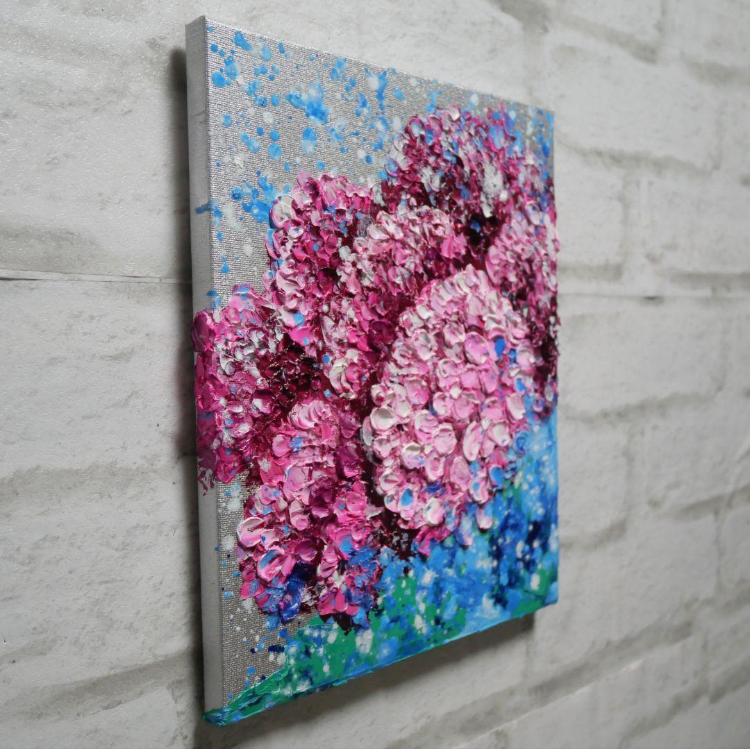 油絵 油彩 油彩画 絵画 絵 【梅雨に咲くピンクの紫陽花】