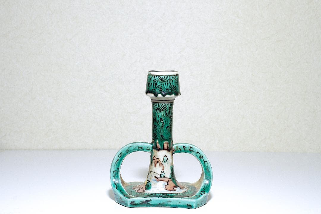 古九谷 青手 山水図 燭台