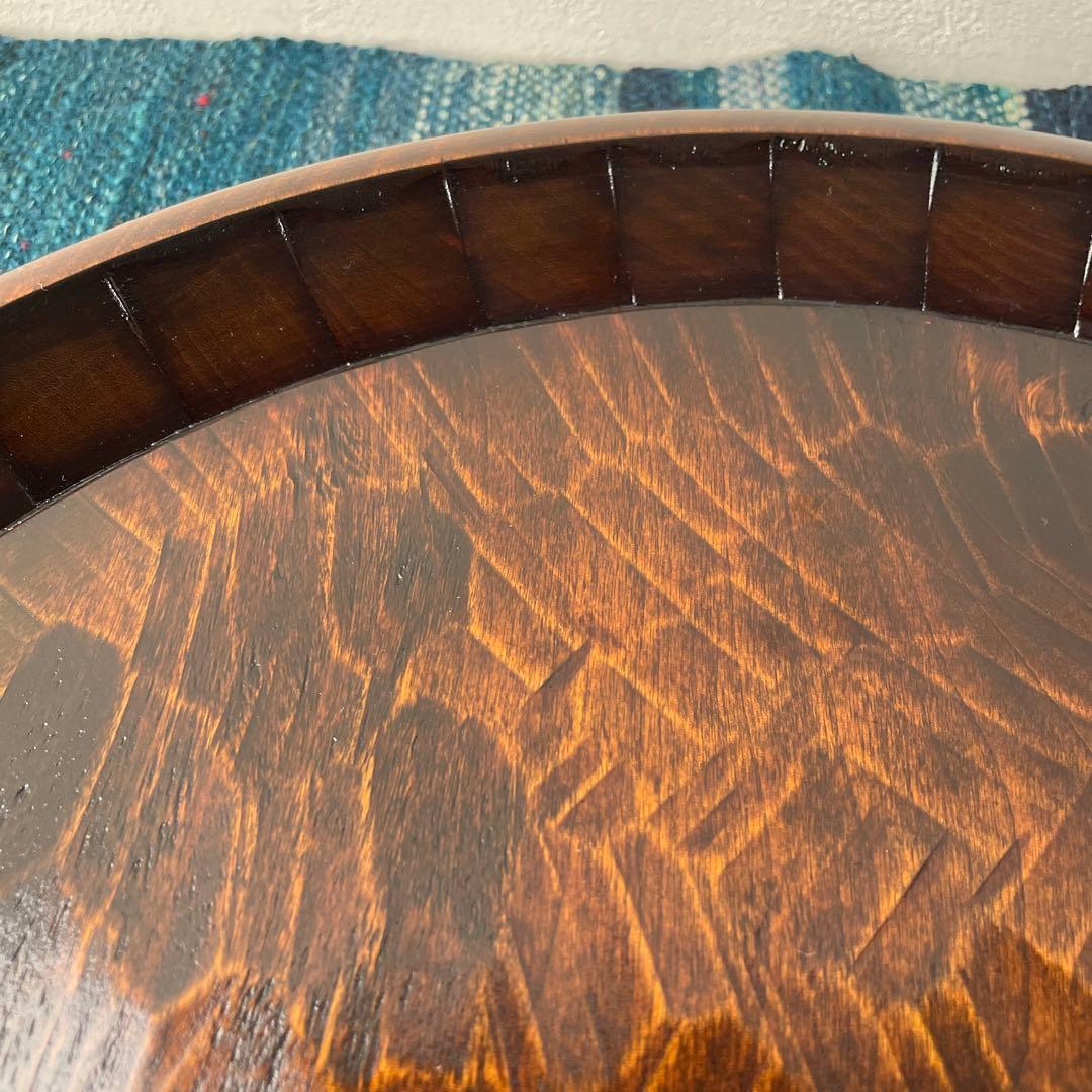 木製　名栗加工　丸盆　大型　古道具風　鑿跡　荒削り　ワイルド　古材風