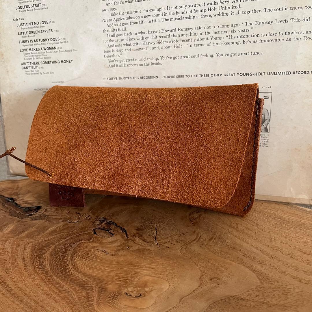 kudu革長財布 スエード ケース付き ２点セット キャメルカラー 一点物