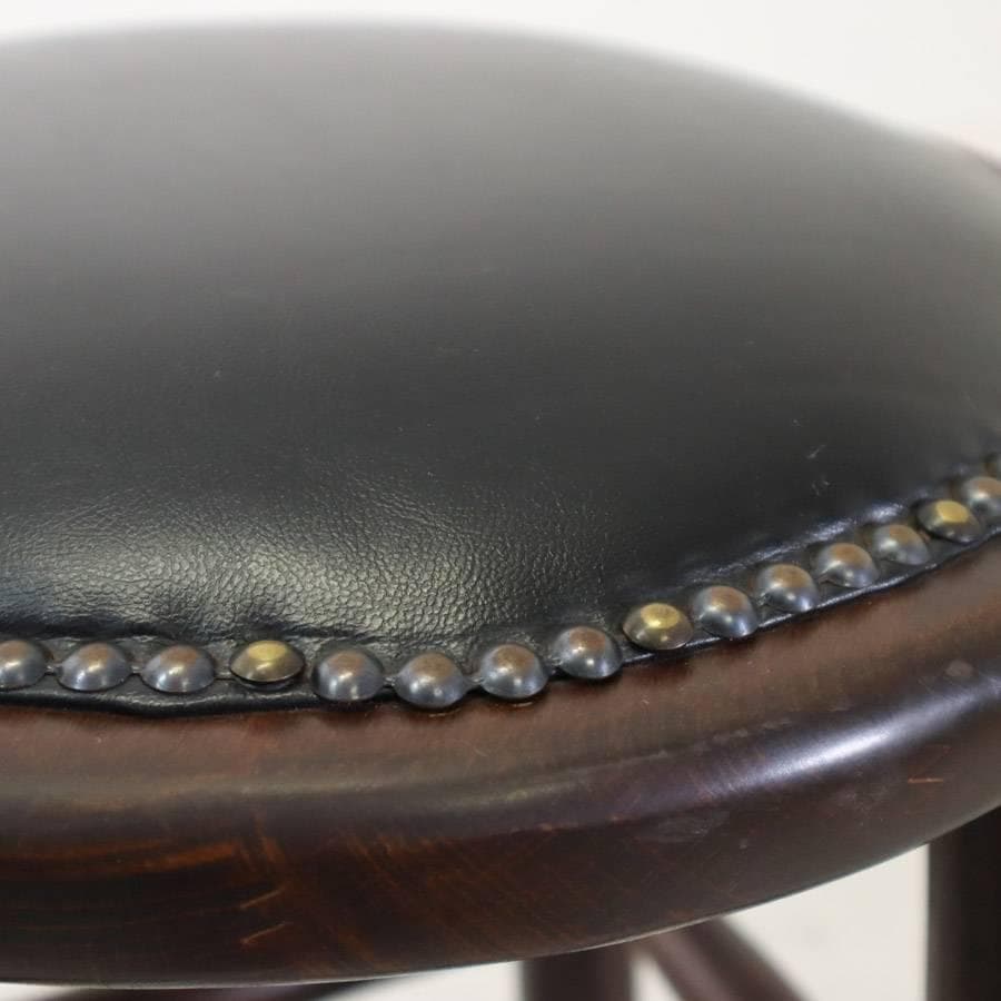 ルーマニア製 ハイスツール ビーチ材 ブラック PVCレザー 錨打ち 3