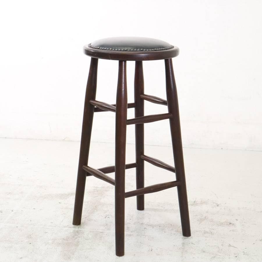 ルーマニア製 ハイスツール ビーチ材 ブラック PVCレザー 錨打ち 3