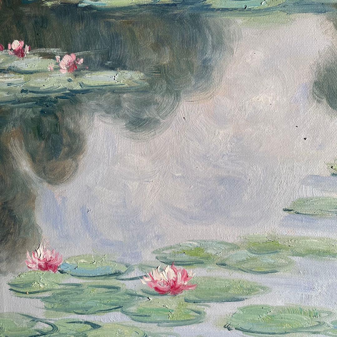 手書き油絵 クロード・モネ 睡蓮 肉筆絵画 額付き インテリア 油彩画