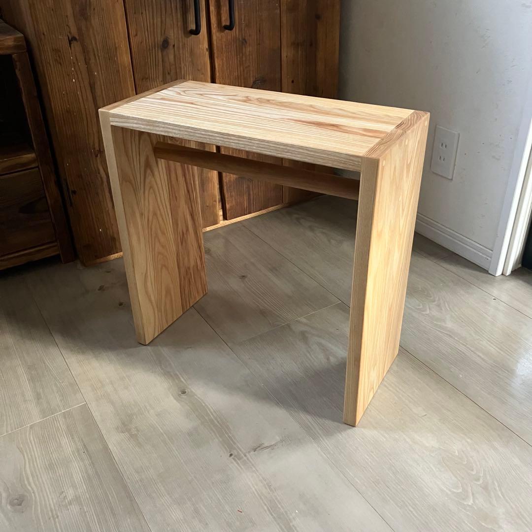 ホワイトアッシュ無垢材 コの字 サイドテーブル ハンドメイド