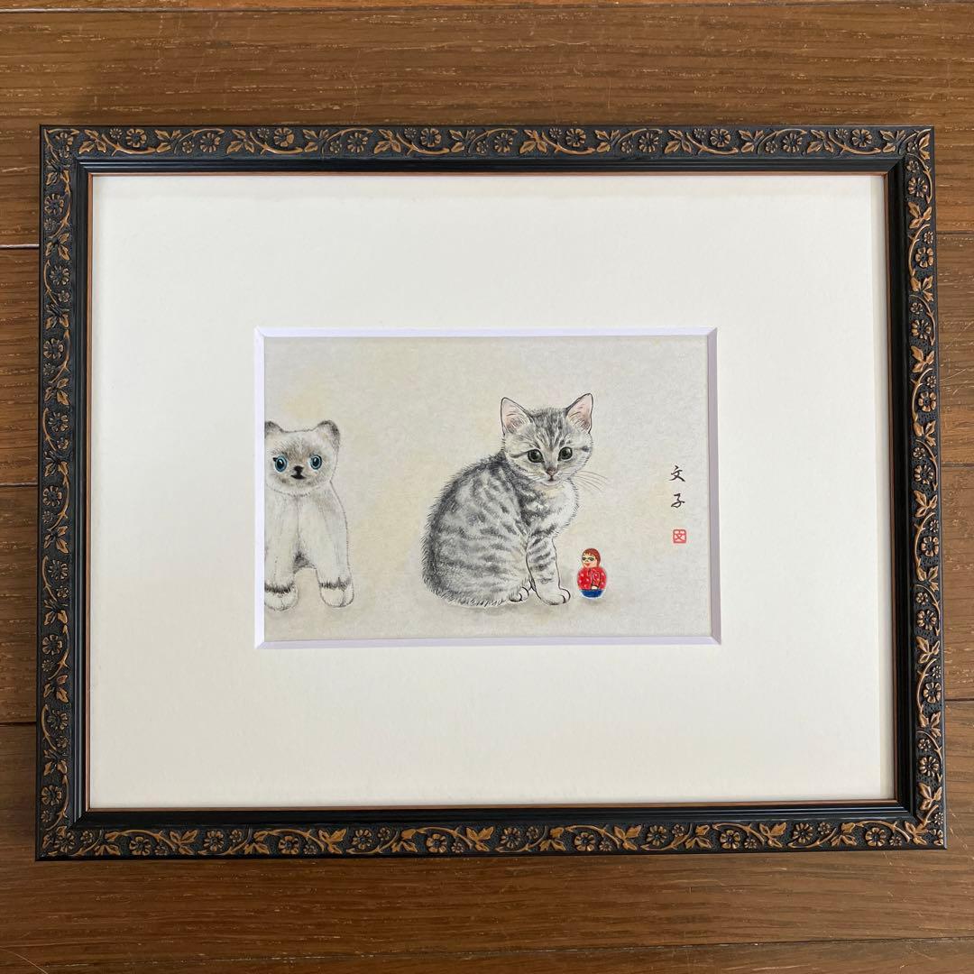 猫　サバトラ　ぬいぐるみ　マトリョーシカ　日本画　絵画　原画