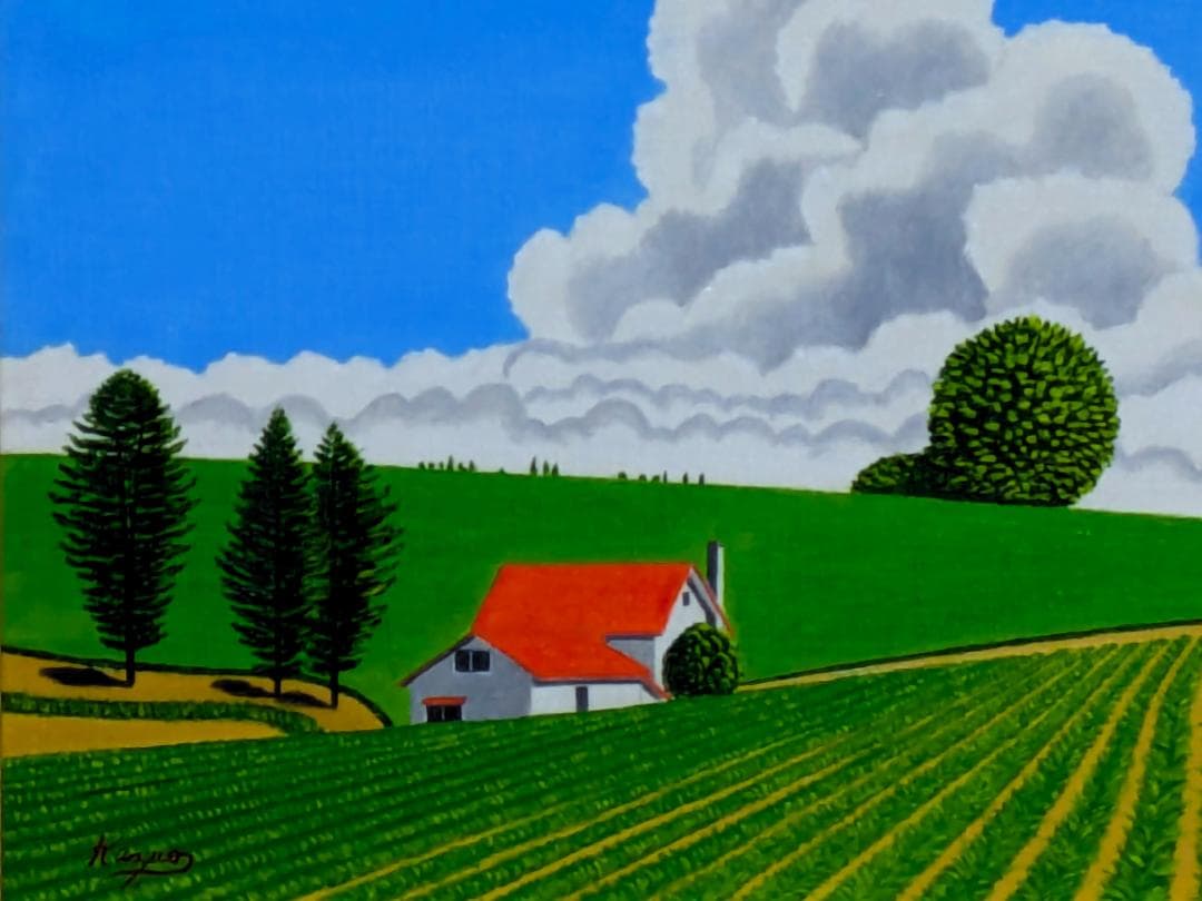 ☆美瑛の夏雲・肉筆油彩画・F6キャンバス