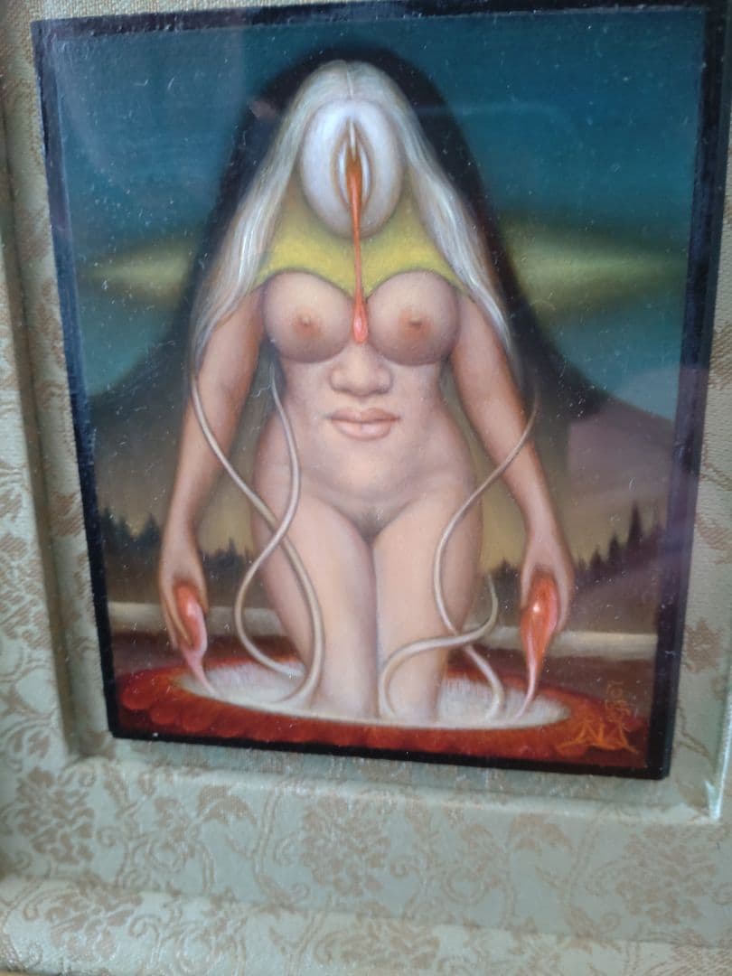 【真作】石野守一　無題　板に油彩