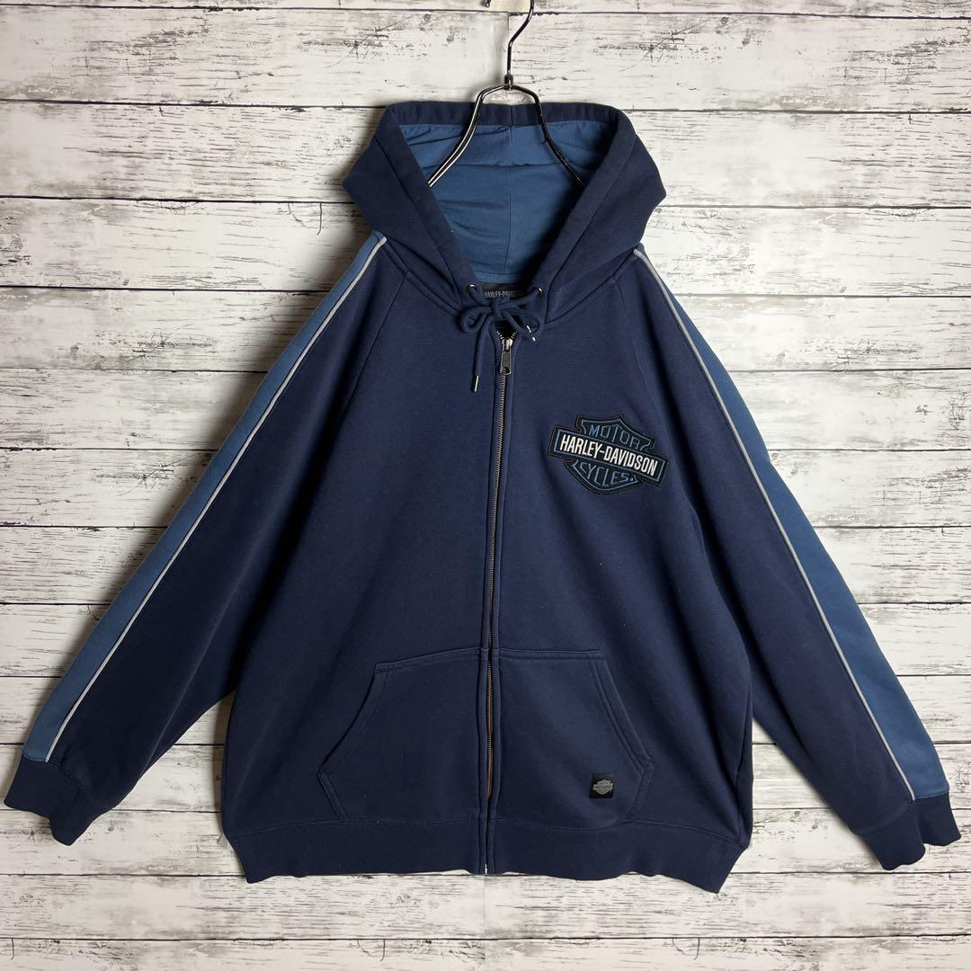 【激レア‼︎】ハーレーダビッドソン◎XL 刺繍 フルジップ パーカー D138