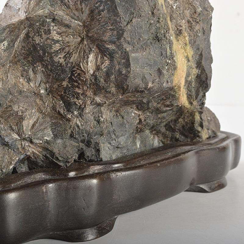 天然石 鑑賞石 菊花石 置物 重さ約1.7kg 唐木台付 V R6819