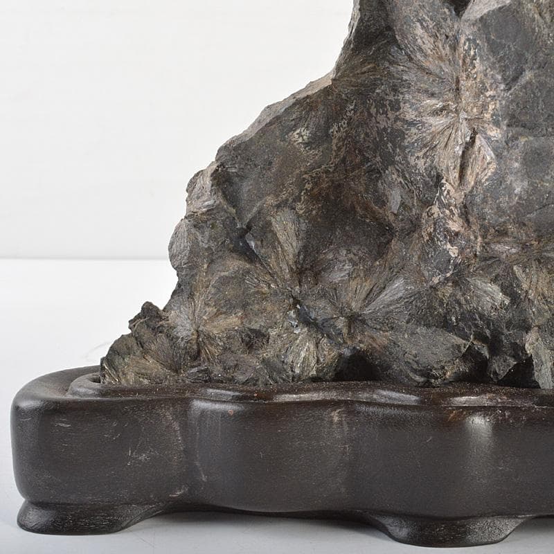 天然石 鑑賞石 菊花石 置物 重さ約1.7kg 唐木台付 V R6819