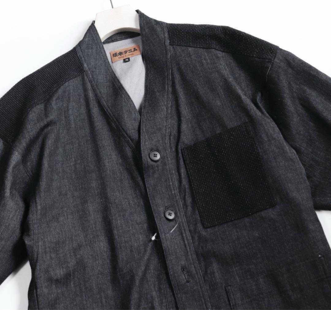 《坂本デニム》未使用 ストレッチ 江戸黒染めデニム火消し風半纏 ジャケット L