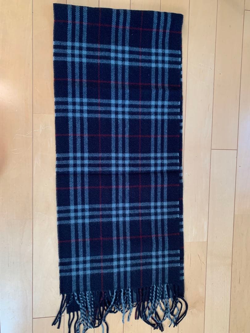 美品 BURBERRY バーバリー ノバチェック ネイビー カシミア マフラー