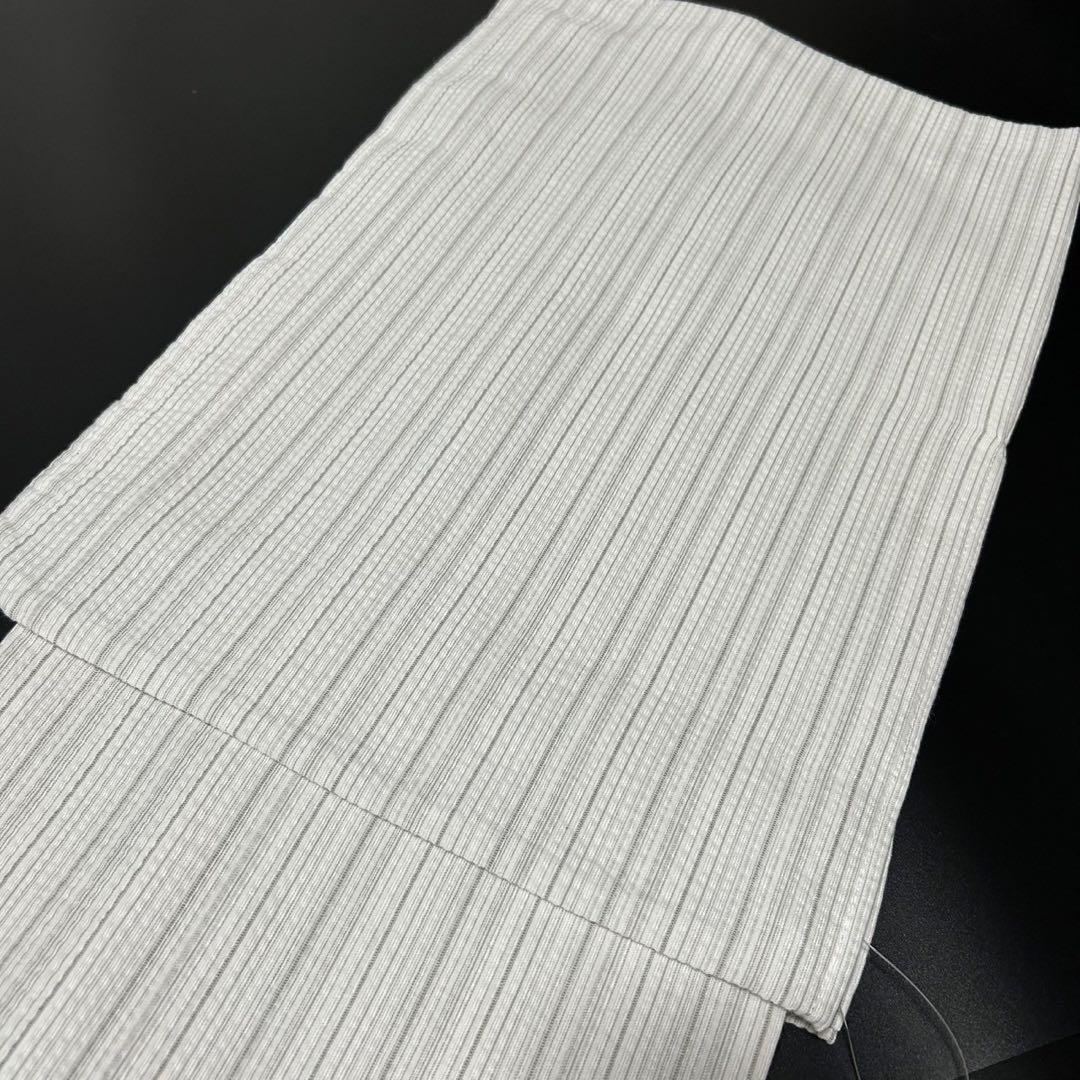 古典しじら織　浴衣　綿　粋な夏着物　縞柄　献上帯 半幅帯白　2点　0810⑪