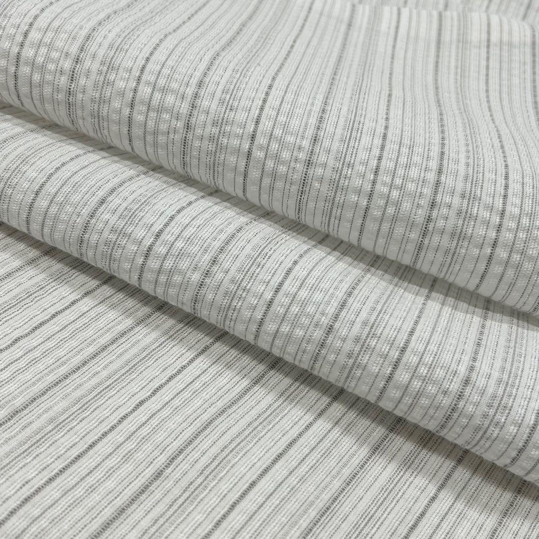 古典しじら織　浴衣　綿　粋な夏着物　縞柄　献上帯 半幅帯白　2点　0810⑪