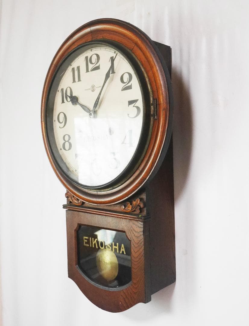 動作品★アンティーク　EIKOSHA　英工舎　ゼンマイ式　柱時計◆中古