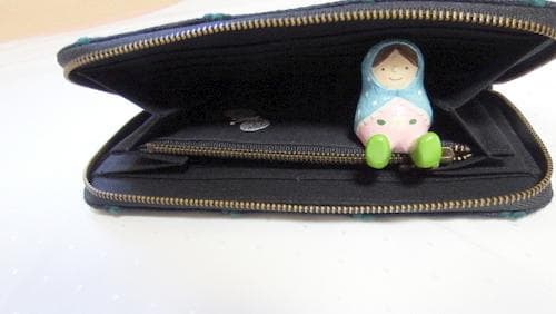 未使用　濃紺✕緑　タンバリン生地　ミナペルホネン　ハンドメイド作家様　長財布