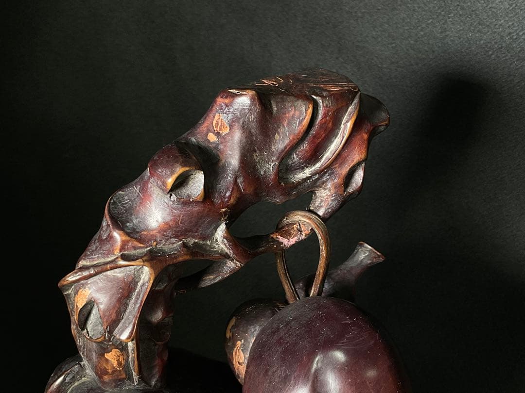 時代木彫 桃仙人 寿比南山 福如東海 寿老人 置物 中国美術 高さ約62cm