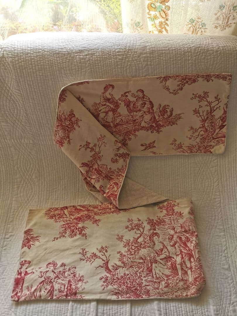 アンティーク トワルドジュイ 子供とカップルと天使 田園風景 ランナー