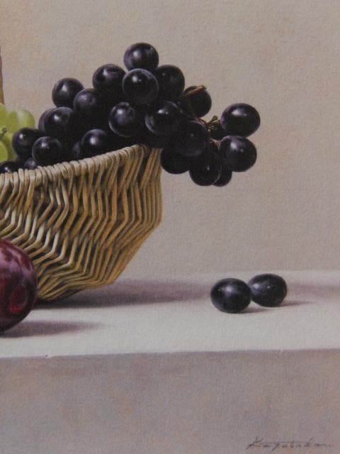 奥江一太、【籠と果実】、希少な額装用画集画、新品高級額 額装付、状態良好