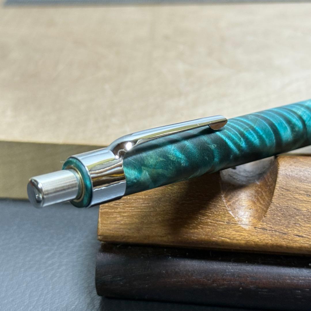 111栃トラ杢スタビ　木製シャーペン　強低重心テーパー　ステンレス　ギラギラ杢