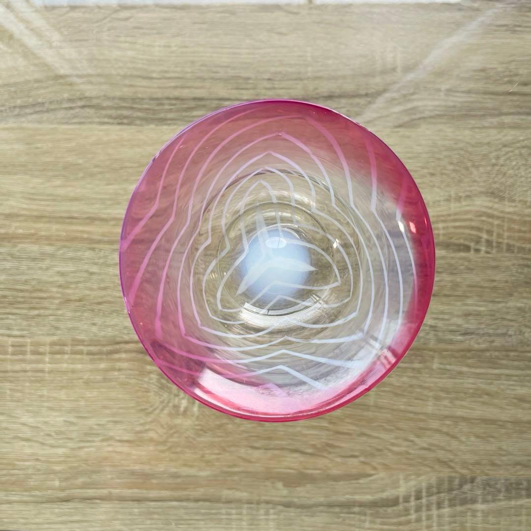 骨董 時代ガラス 超希少 金赤フチ 反り口 澤瀉紋 氷コップ 氷